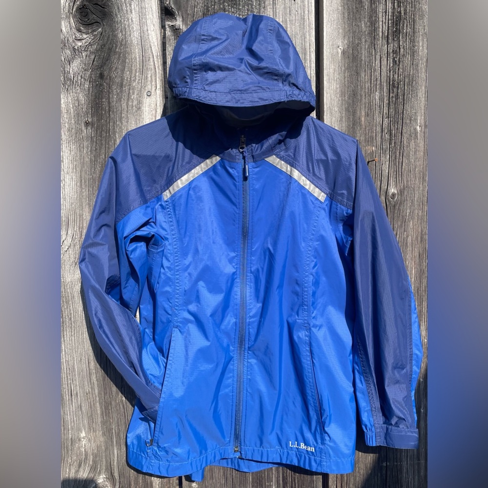 KIDS LL BEAN BLUE FULL ZIP HOODED WINDBREAKER JACKET SIZE 14/16
